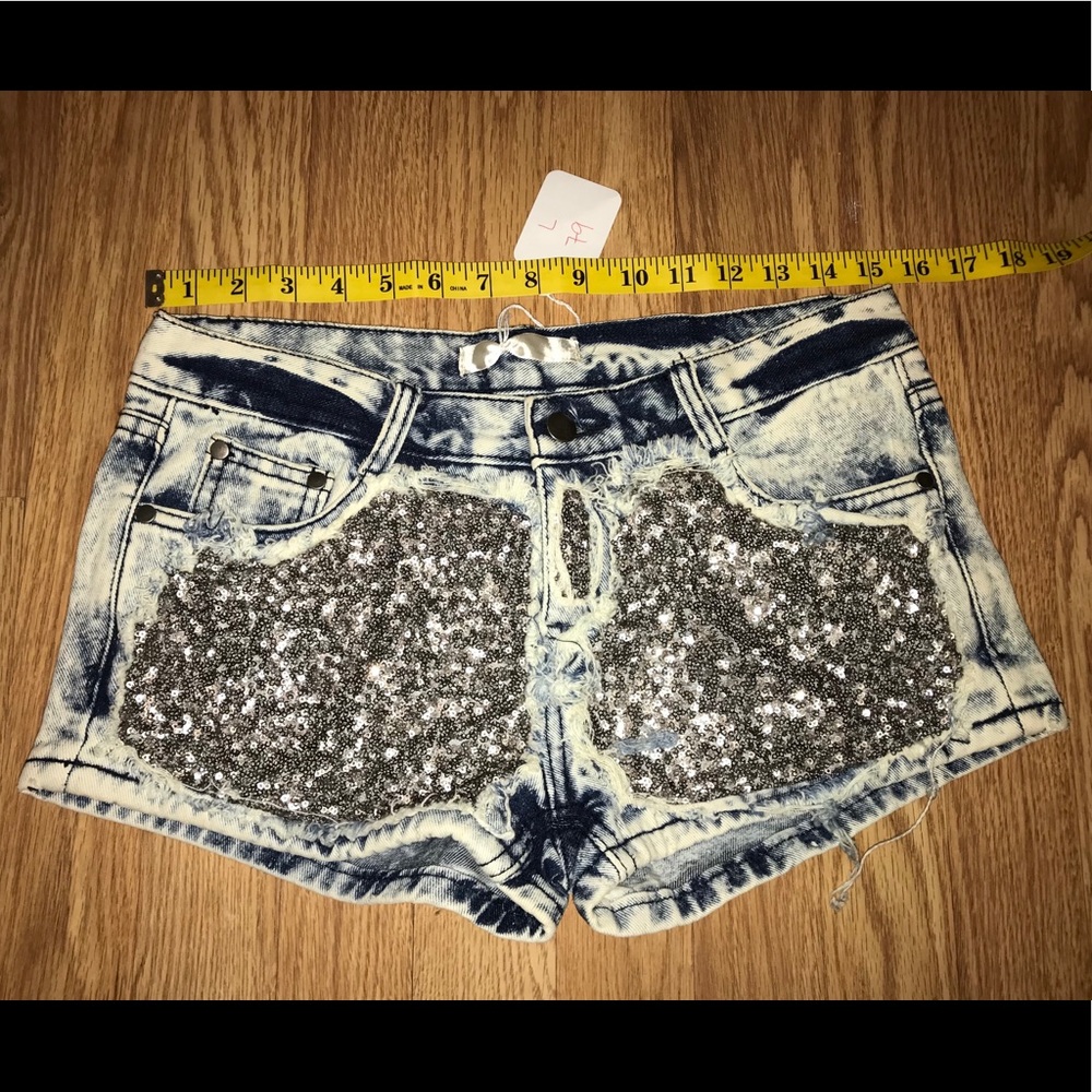 Sequin denim shorts